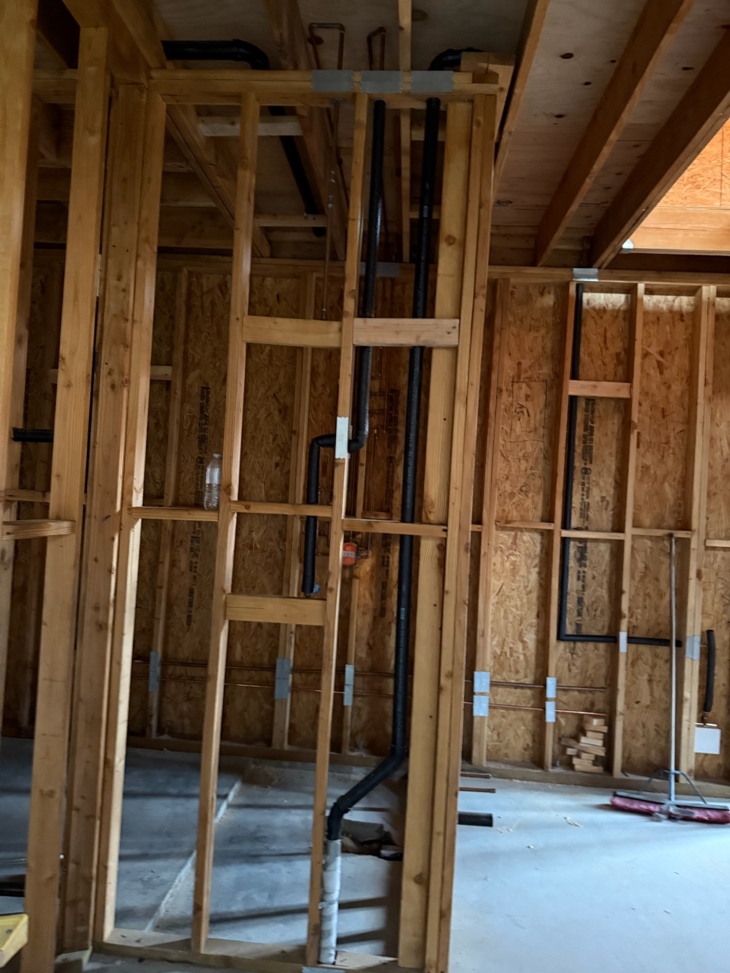 Interior framing with plumbing runs